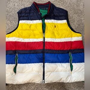 Ralph Lauren Polo Striped Multicolor Puffer Down Vest Jacket Packable Mens XXL